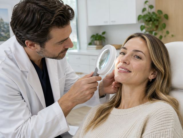 Dermatologist examining a patient