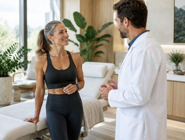 Clinician with a client at a wellness clinic