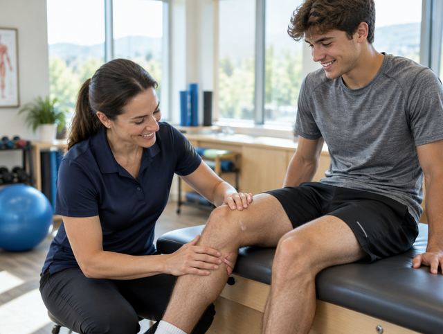Sports medicine physician examining an athlete
